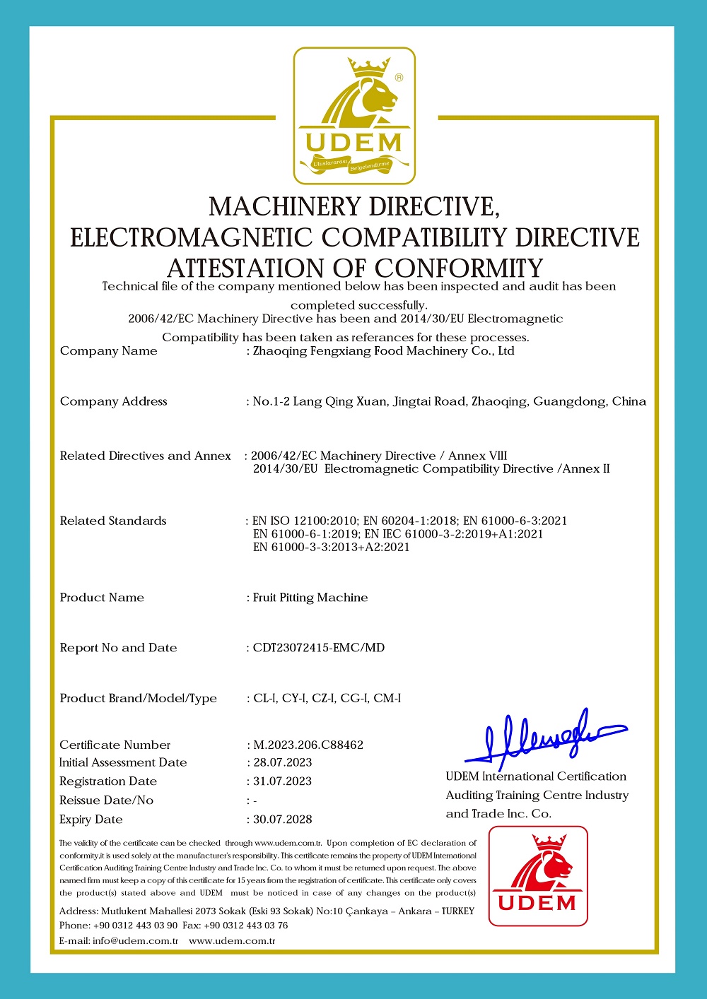 Certifications of pitting machine